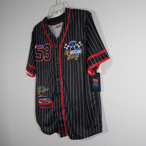 Nascar Racing Team Shirt Men's Size S Black Pinstripe Button Up Baseball Jersey - Picture 4 of 11